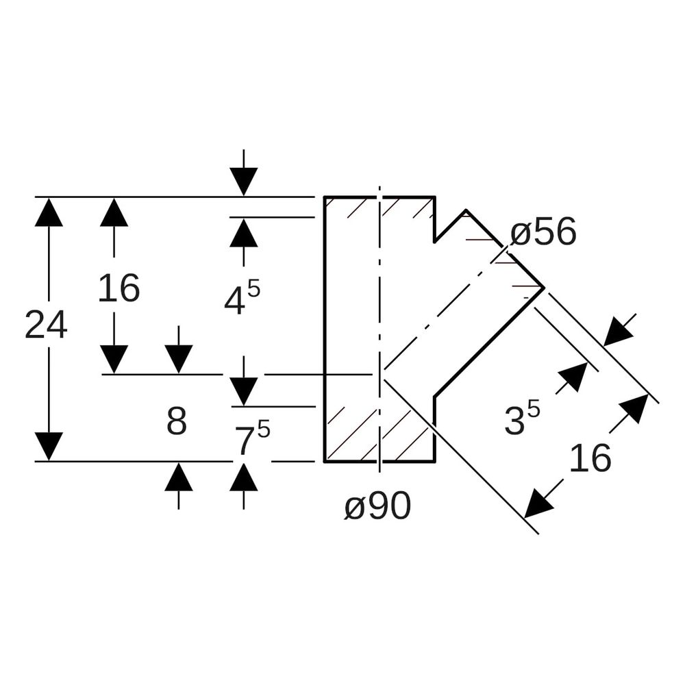 Geberit Abzweig 45 Grad, 90x56mm, PE-HD, Schwarz, 366115161... GEBERIT-366115161 4025416029090 (Abb. 6)