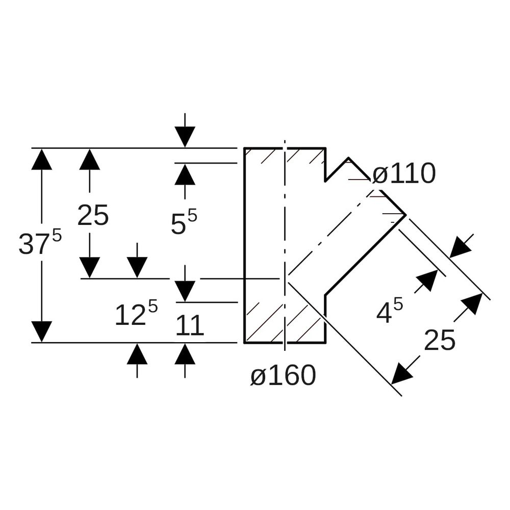 Geberit Abzweig PE-HD 45 Grad, 160x110mm, PE-HD, Schwarz, 369135161... GEBERIT-369135161 4025416034445 (Abb. 6)