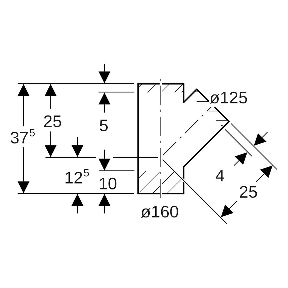 Geberit Abzweig 45 Grad, 160x125mm, PE-HD, Schwarz, 369139161... GEBERIT-369139161 4025416034551 (Abb. 6)