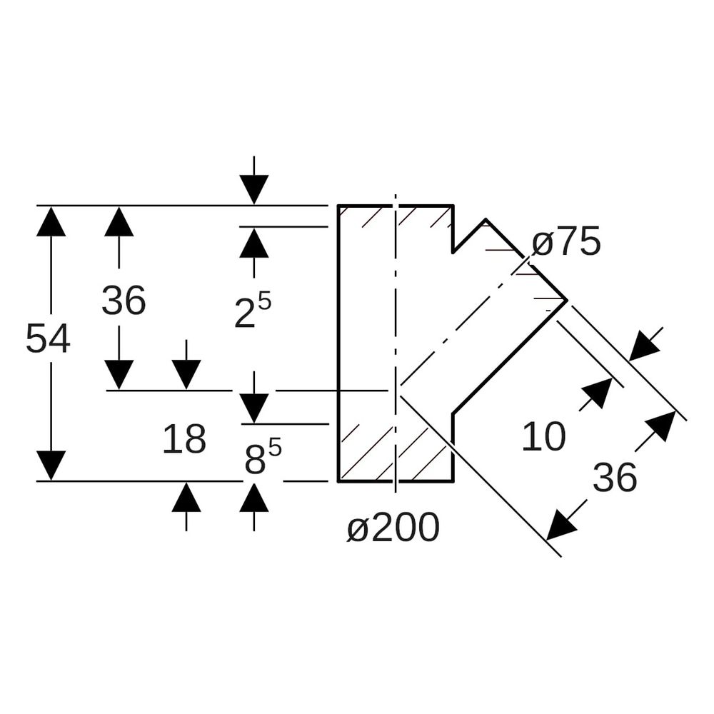 Geberit PE Abzweig 45 Grad, 200x75mm, PE-HD, Schwarz, 370125161... GEBERIT-370125161 4025416035497 (Abb. 6)