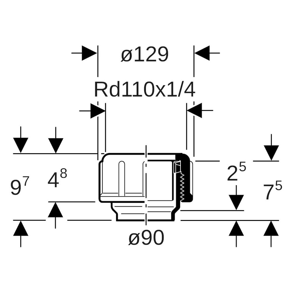 Geberit Gewindestutzen mit Schraubkappe, DN 90, 12,9x9,7cm, PE-HD, Schwarz... GEBERIT-366750161 4025416029755 (Abb. 7)