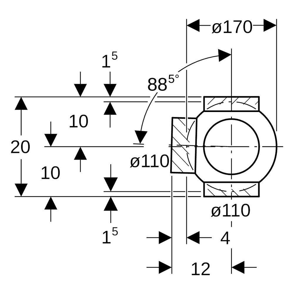 Geberit PE Kugelabzweig 88,5 Grad zweifach, Anschlüsse 90 Grad versetzt D 110mm, D1 ... GEBERIT-367335161 4025416031321 (Abb. 9)