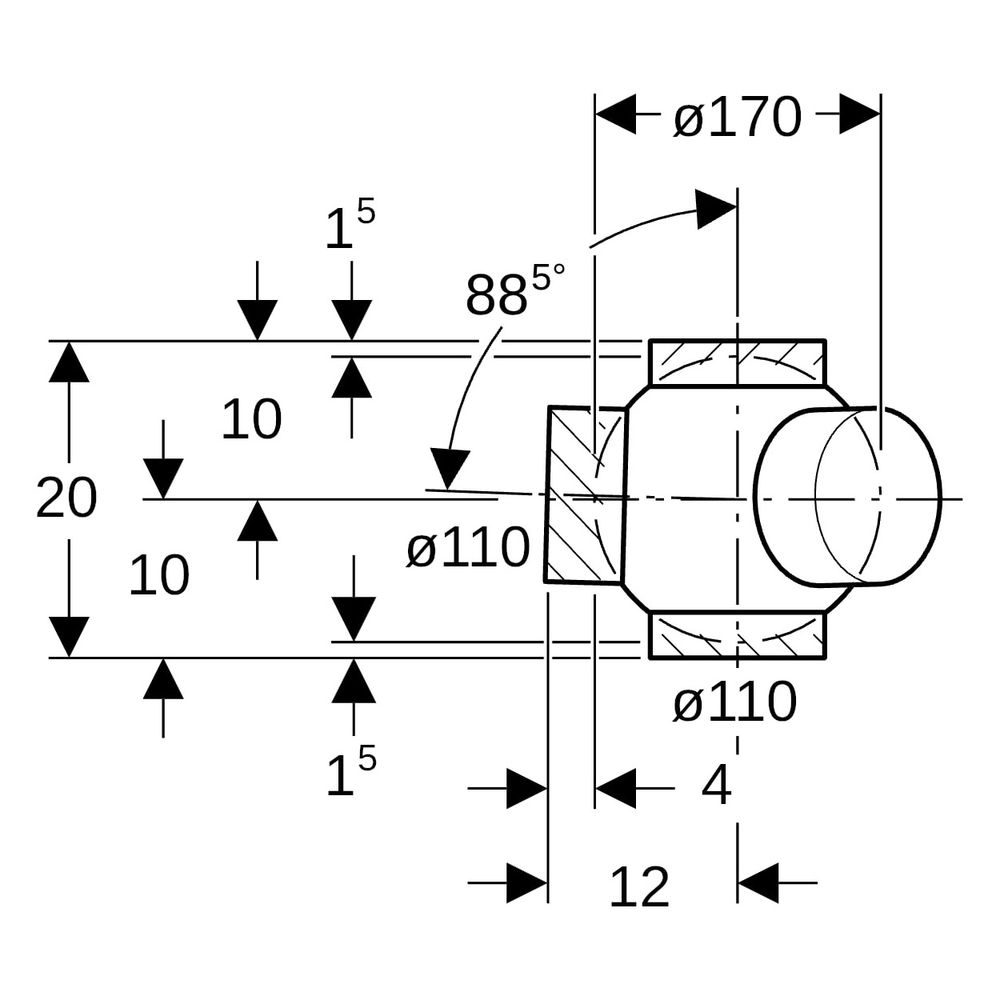 Geberit PE Kugelabzweig 88,5 Grad dreifach, Anschlüsse 135 Grad versetzt D 110mm, D1... GEBERIT-367600161 4025416031840 (Abb. 9)