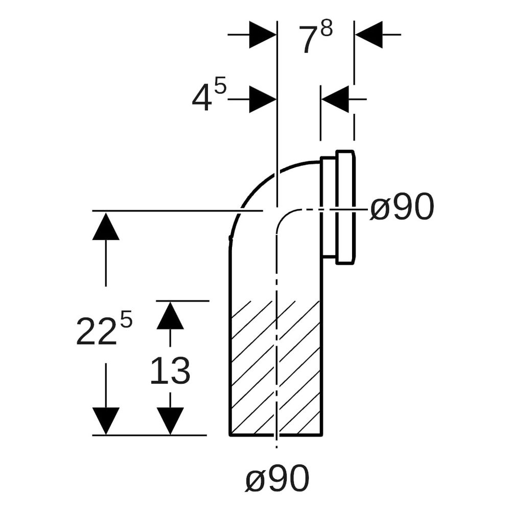 Geberit PE Anschlussbogen 90 Grad für Wand-WC, mit Erweiterung Außendurchmesser 90m... GEBERIT-366925161 4025416030300 (Abb. 10)