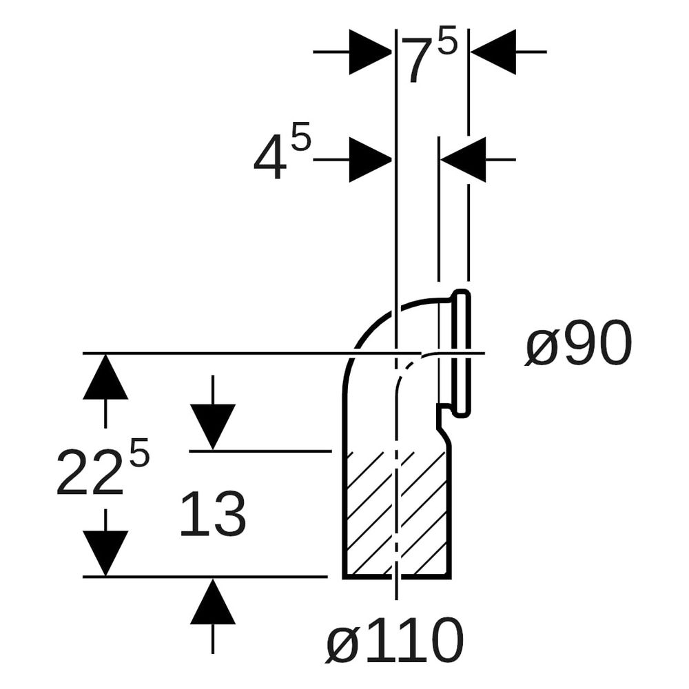 Geberit PE Anschlussbogen 90 Grad für Wand-WC, mit Erweiterung, D 110mm, D1 90mm... GEBERIT-367925161 4025416033158 (Abb. 8)