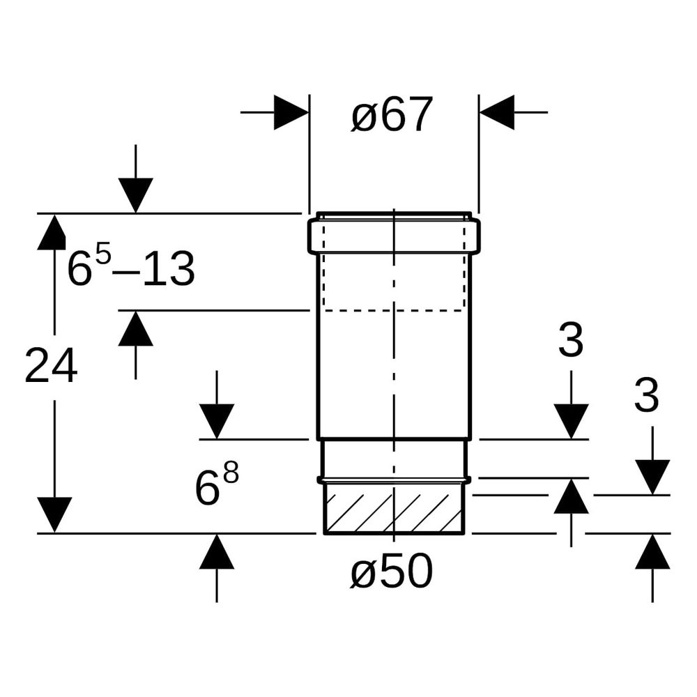 Geberit Langmuffe mit Doppelbund, DN 50, 50mm, PE-HD, Schwarz, 361700161... GEBERIT-361700161 4025416022794 (Abb. 7)