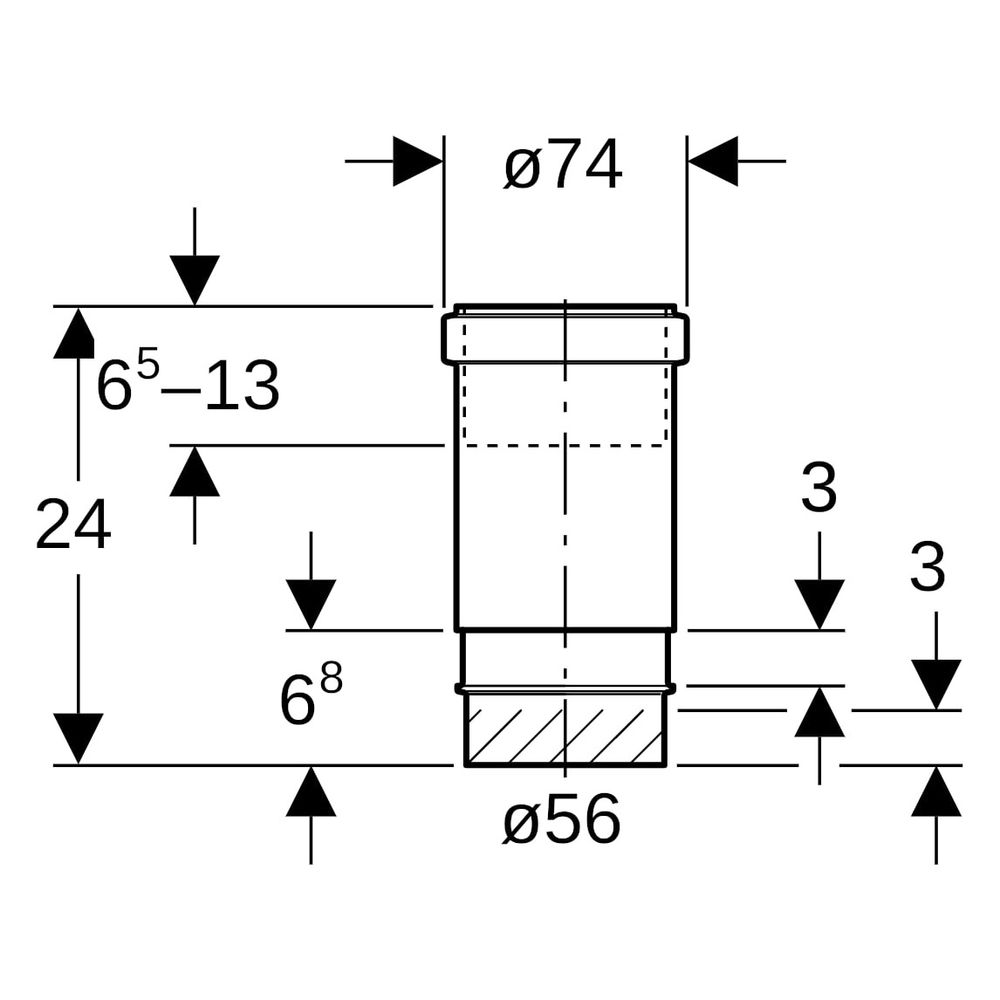 Geberit Langmuffe mit Doppelbund, 56mm, PE-HD, Schwarz, 363700161... GEBERIT-363700161 4025416025160 (Abb. 7)