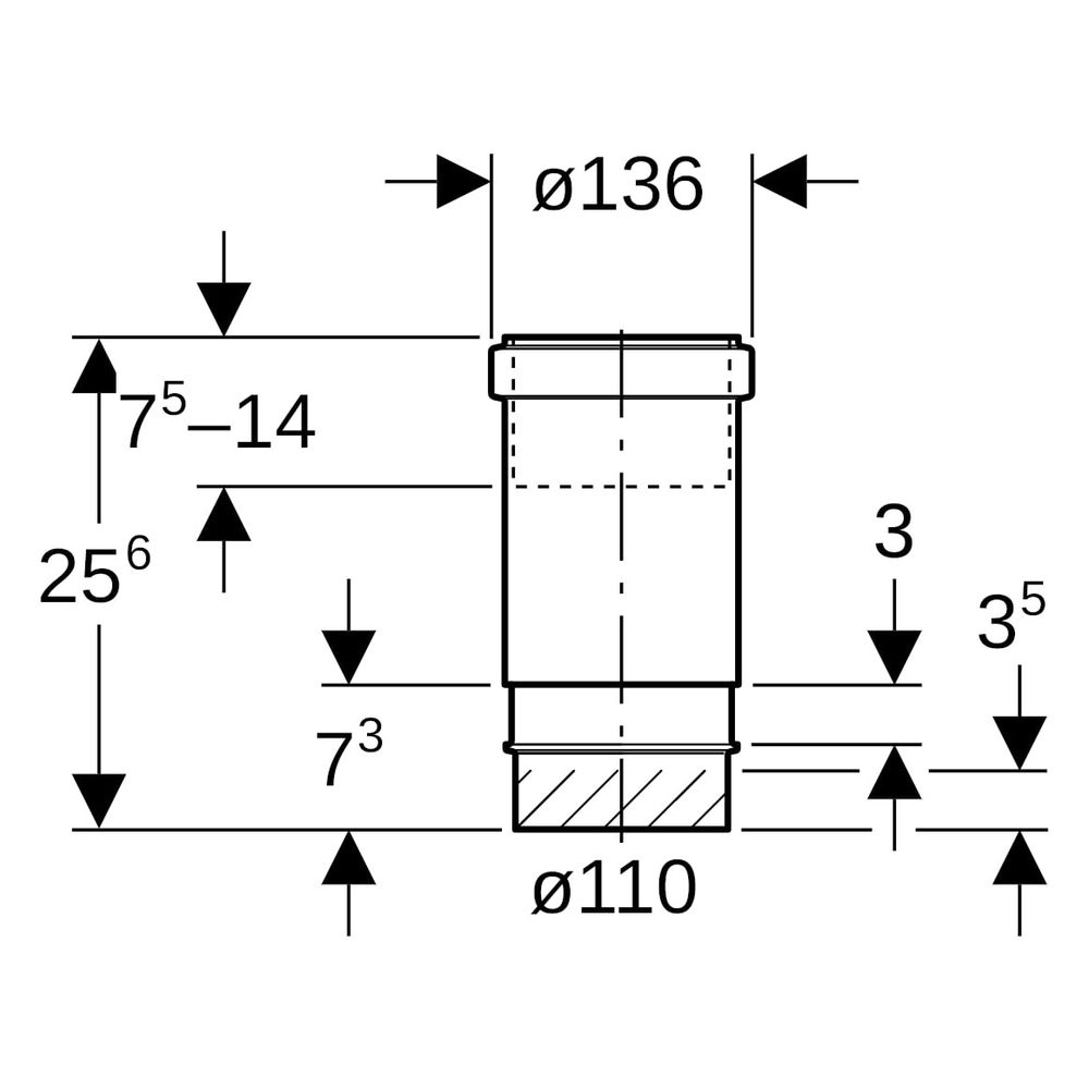 Geberit Langmuffe mit Doppelbund, DN 100, 110mm, PE-HD, Schwarz, 367700161... GEBERIT-367700161 4025416032052 (Abb. 7)