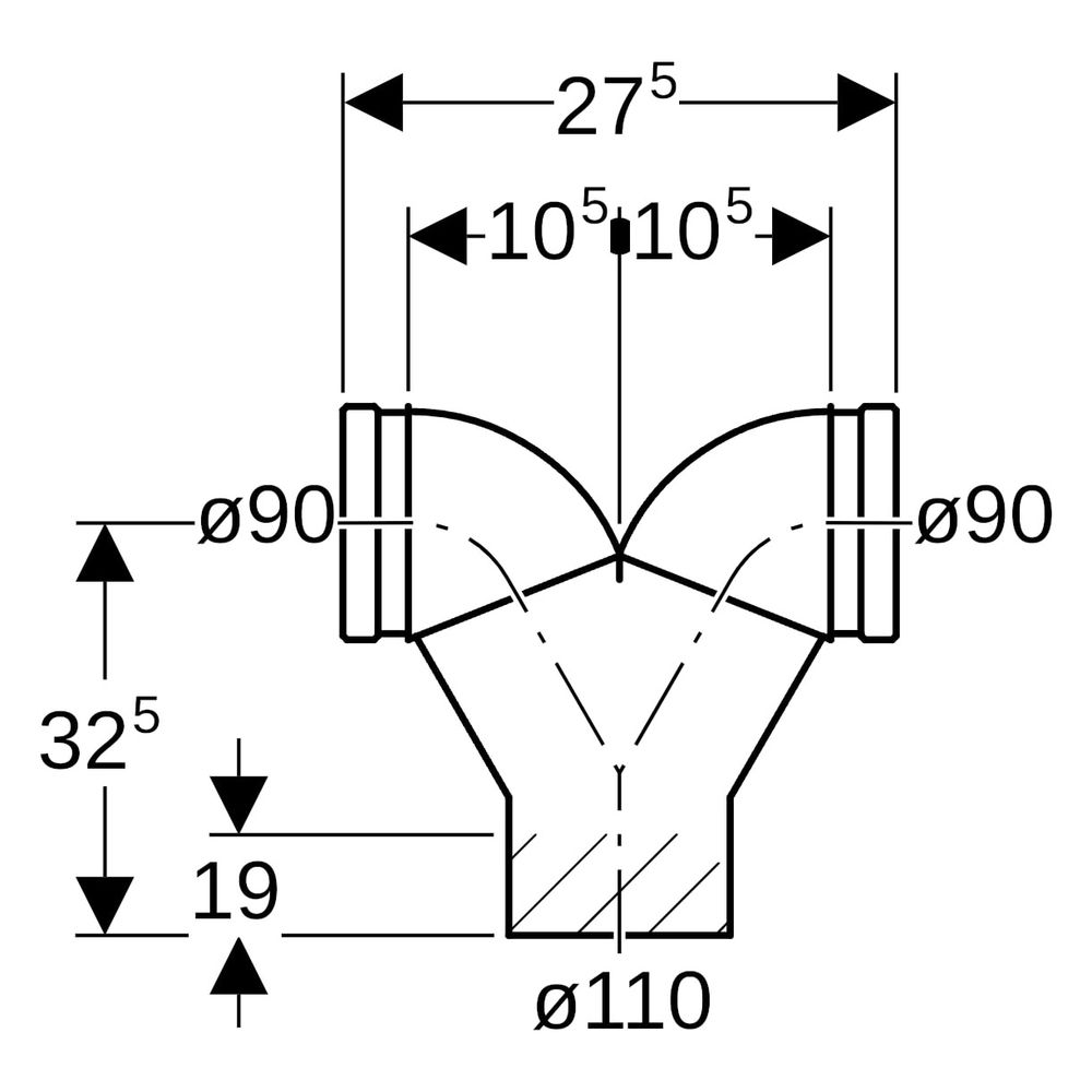 Geberit PE Doppelanschlussbogen 90 Grad für Wand-WC, D 110mm, D1 90mm, 367923161... GEBERIT-367923161 4025416033134 (Abb. 7)