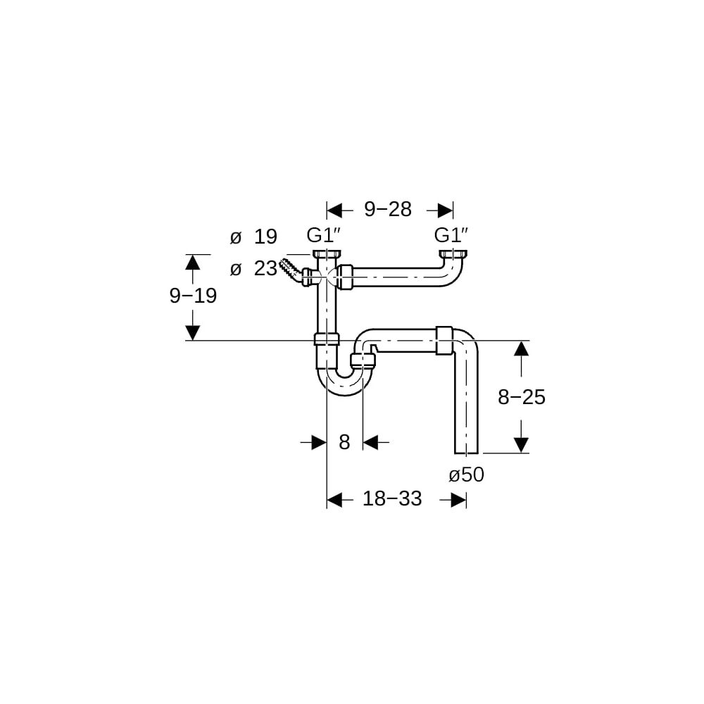 Geberit Siphon Rohrbogengeruchsverschluss für zwei Spülbecken, Winkelschlauchtülle A... GEBERIT-152553111 4025416001010 (Abb. 5)