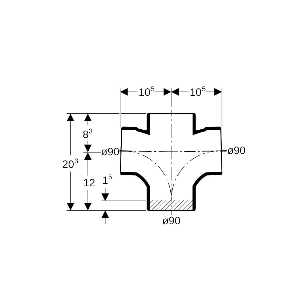 Geberit Silent db20 Bogenabzweig 88,5 Grad zweifach d 90mm, d1 90mm... GEBERIT-308082141 4025416503958 (Abb. 7)