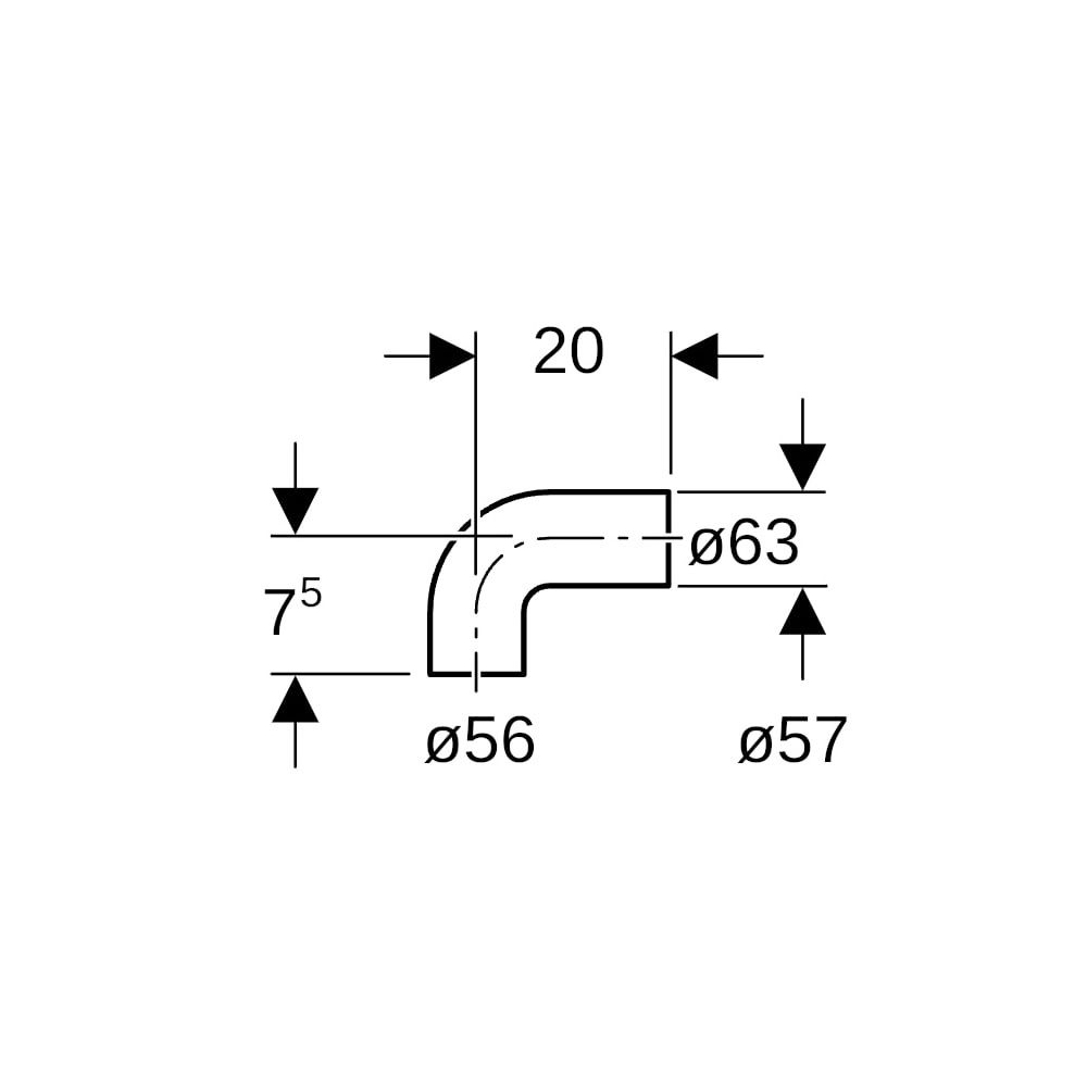 Geberit PE Anschlussbogen 90 Grad für Manschette, d 56mm, d1 63mm, di 57mm... GEBERIT-364084161 4025416025993 (Abb. 5)