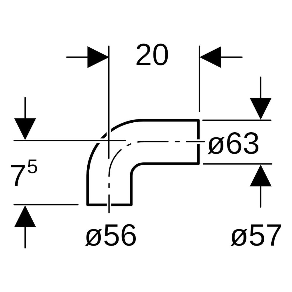 Geberit PE Anschlussbogen 90 Grad für Manschette, D 56mm, D1 63mm, ID 57mm... GEBERIT-364084161 4025416025993 (Abb. 6)