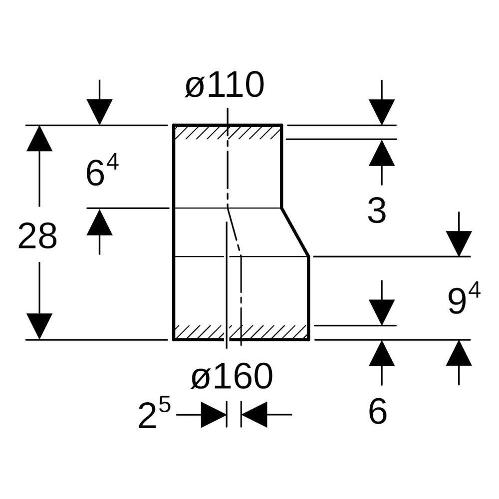Geberit Reduktion exzentrisch, DN 150/100, 280mm, PE-HD, Schwarz, 369584161... GEBERIT-369584161 4025416034957 (Abb. 6)