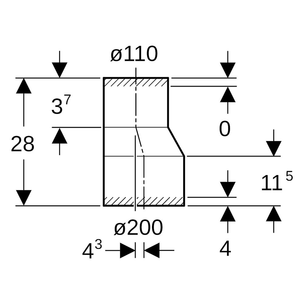 Geberit Reduktion exzentrisch, DN 200/110, 280mm, PE-HD, Schwarz, 370584165... GEBERIT-370584165 4025416077091 (Abb. 6)