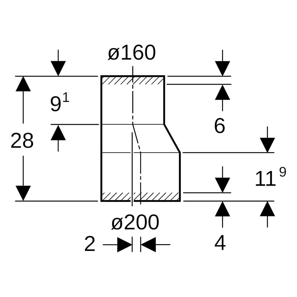 Geberit Reduktion exzentrisch, 200x160mm, PE-HD, Schwarz, 370594165... GEBERIT-370594165 4025416077114 (Abb. 6)