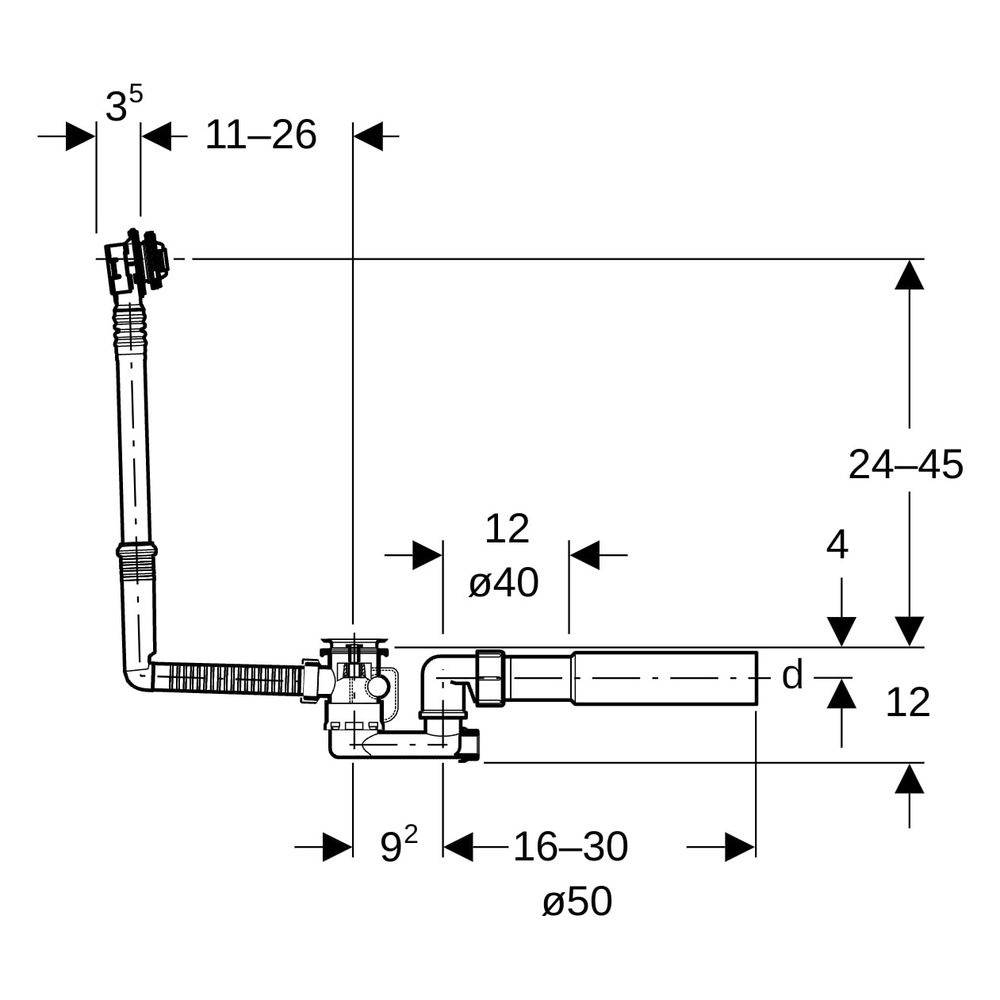 Geberit Badewannenablauf mit Ventilstopfen, mit Fertigbauset Hochglanz verchromt, Au... GEBERIT-150017006 4025410568212 (Abb. 9)