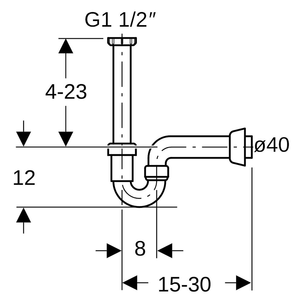 Geberit Siphon Rohrbogengeruchsverschluss für Spülbecken, Abgang horizontal Außendu... GEBERIT-152742111 4025416021438 (Abb. 10)
