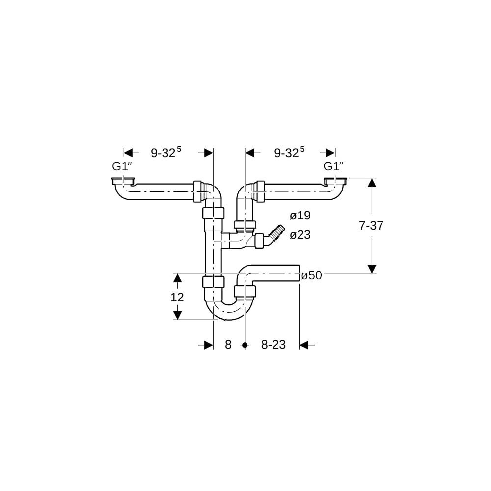Geberit Siphon Rohrbogengeruchsverschluss für zwei Spülbecken Abgang horizontal... GEBERIT-152818111 4025416022213 (Abb. 5)