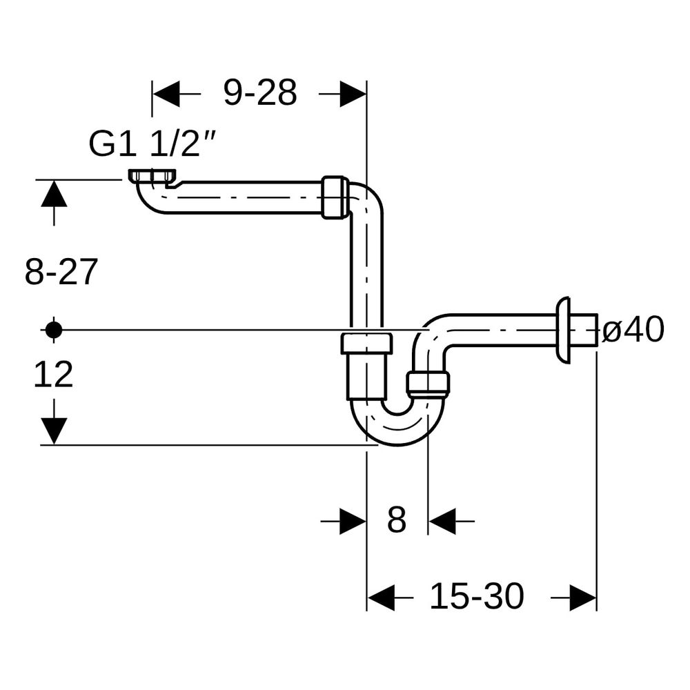 Geberit Rohrbogengeruchsverschluss für Waschbecken, Raumspar-Siphon, Abgang horizon... GEBERIT-151107111 4025416016397 (Abb. 10)