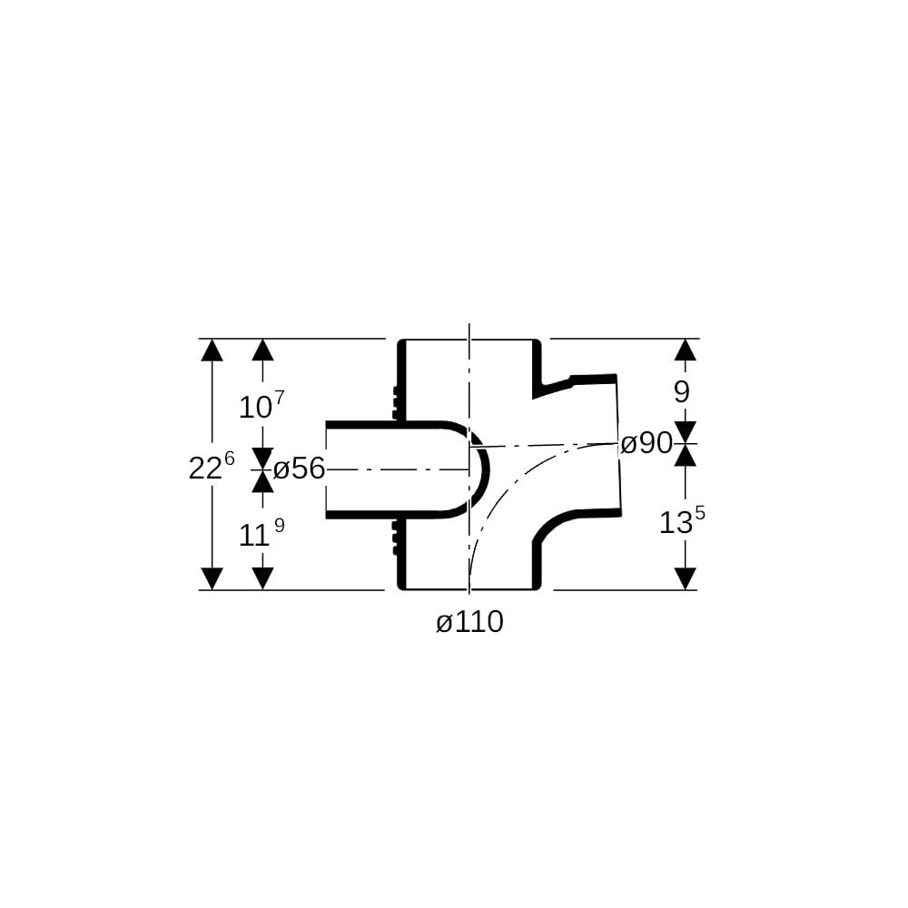 Geberit Silent db20 Schachtbogenabzweig 88,5 Grad rechts, 110x90x56mm... GEBERIT-310875141 4025410100535 (Abb. 5)
