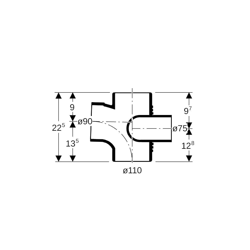 Geberit Silent db20 Schachtbogenabzweig 88,5 Grad links, d 110mm, d1 90mm, d2 75mm... GEBERIT-310872141 4025416171270 (Abb. 7)