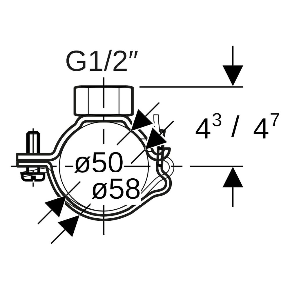 Geberit Rohrschelle mit Gewindemuffe Rohrgewinde 1/2 verstellbar d50/58... GEBERIT-361841002 4025416023432 (Abb. 6)