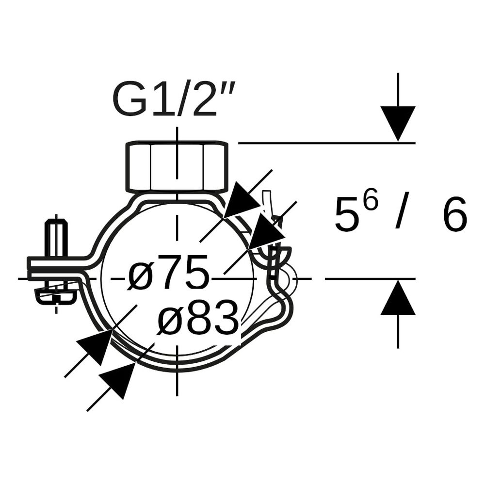 Geberit Rohrschelle mit Gewindemuffe Rohrgewinde 1/2 verstellbar d75/83... GEBERIT-365841002 4025416028369 (Abb. 6)