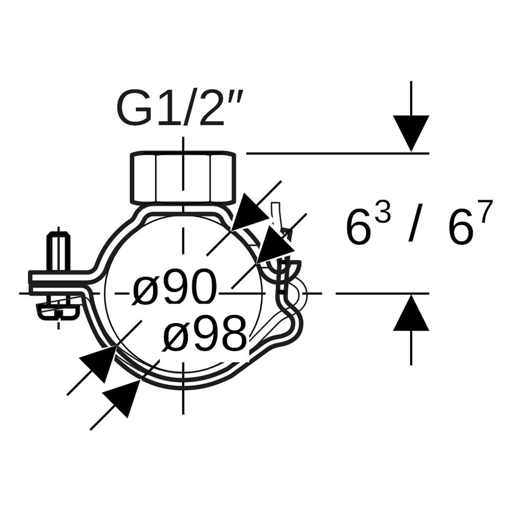 Geberit Rohrschelle mit Gewindemuffe G 1/2", verstellbar, ID 90mm, di1 98mm... GEBERIT-366841002 4025416029991 (Abb. 6)
