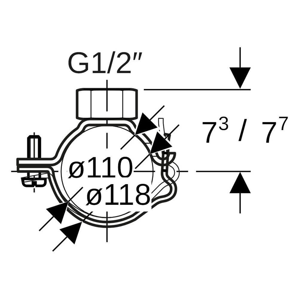 Geberit Rohrschelle mit Gewindemuffe G 1/2", verstellbar ID 110mm, di1 118mm... GEBERIT-367841002 4025416032618 (Abb. 6)