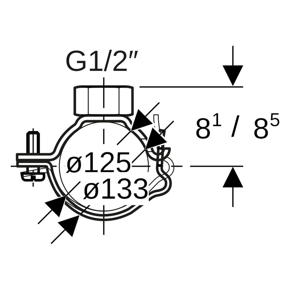Geberit Rohrschelle mit Gewindemuffe Rohrgewinde 1/2 verstellbar d125/133... GEBERIT-368841002 4025416034285 (Abb. 6)