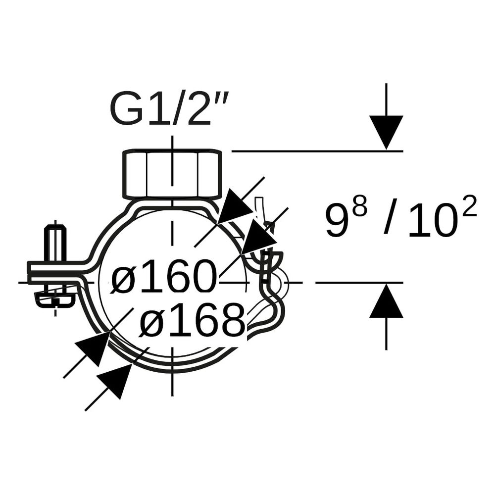 Geberit Rohrschelle mit Gewindemuffe G 1/2", verstellbar ID 160mm, di1 168mm... GEBERIT-369841002 4025416035350 (Abb. 6)