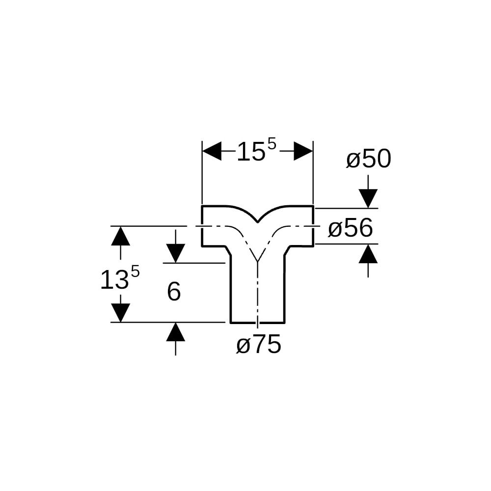 Geberit PE Doppelanschlussbogen 90 Grad für Manschette d 75mm, d1 56mm, di 50mm... GEBERIT-365472161 4025416027423 (Abb. 5)