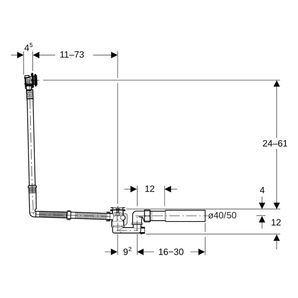 Geberit Badewannenablauf, Drehbetätigung, Zulauf, Länge 73cm, Fertigbauset Hochglan... GEBERIT-150711216 4025410580160 (Abb. 10)