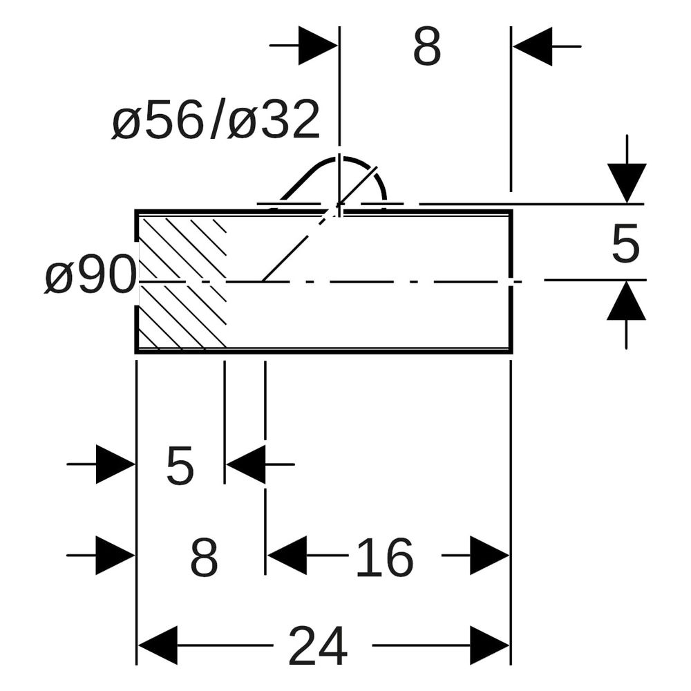 Geberit Silent db20 Abzweig 90 Grad für Apparateanschluss, links D 90mm, D1 56mm, ID... GEBERIT-308051141 4025416144311 (Abb. 8)