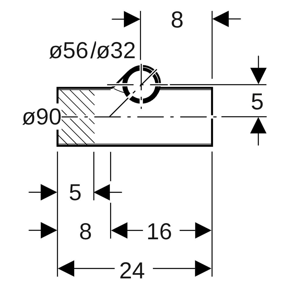 Geberit Silent db20 Abzweig 90 Grad für Apparateanschluss, rechts D 90mm, D1 56mm, I... GEBERIT-308052141 4025416144328 (Abb. 8)
