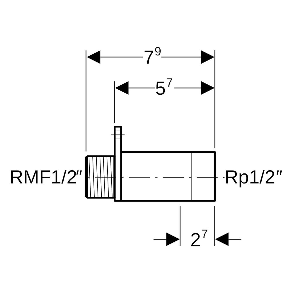Geberit Anschluss gerade mit Außengewinde MF 1/2", RMF 1/2", Rp 1/2", L 5,7cm, Rotgu... GEBERIT-602283001 4025416509394 (Abb. 6)