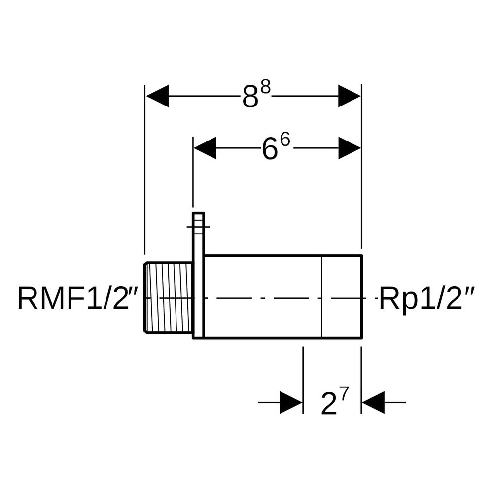Geberit Anschluss gerade mit Außengewinde MF 1/2", RMF 1/2", Rp 1/2", L 6,6cm, Rotgu... GEBERIT-602269001 4025410900586 (Abb. 6)