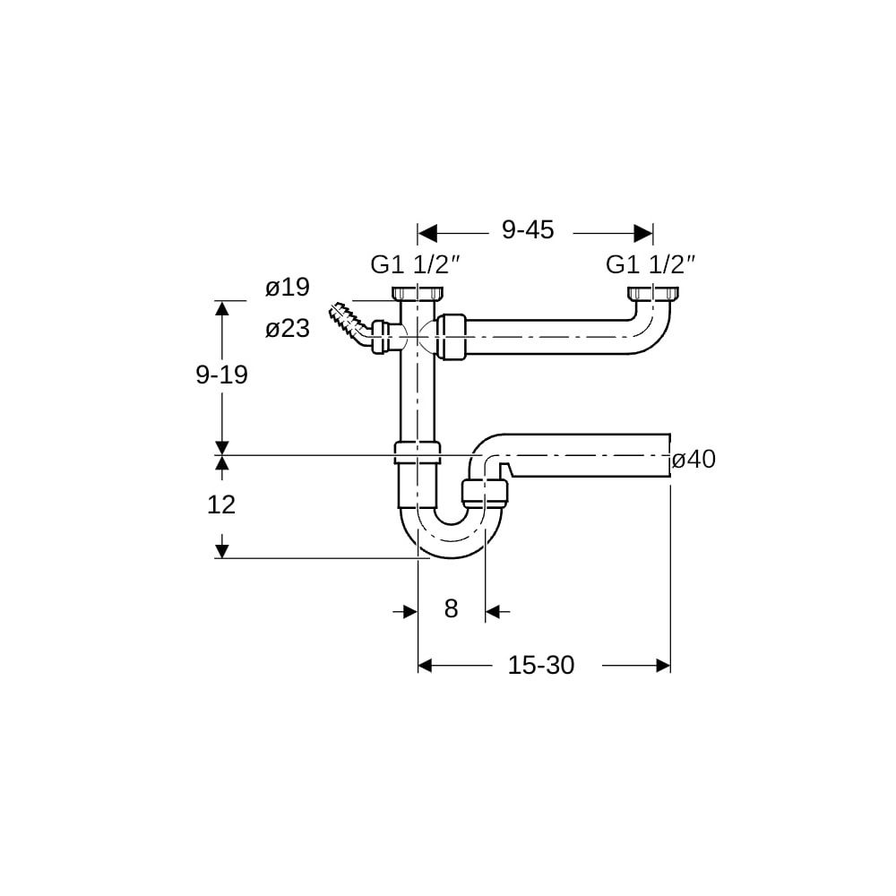 Geberit Siphon Rohrbogengeruchsverschluss für 2 Spülbecken Winkelschlauchtülle extra... GEBERIT-152597111 4025416019107 (Abb. 5)