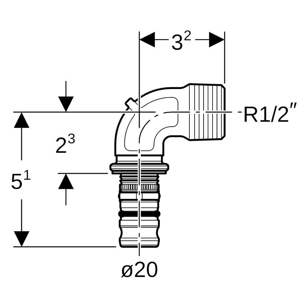 Geberit Mepla Übergangsbogen 90 Grad mit Außengewinde, D 20mm, R 1/2", Rotguss bleif... GEBERIT-602252005 4025416679165 (Abb. 7)