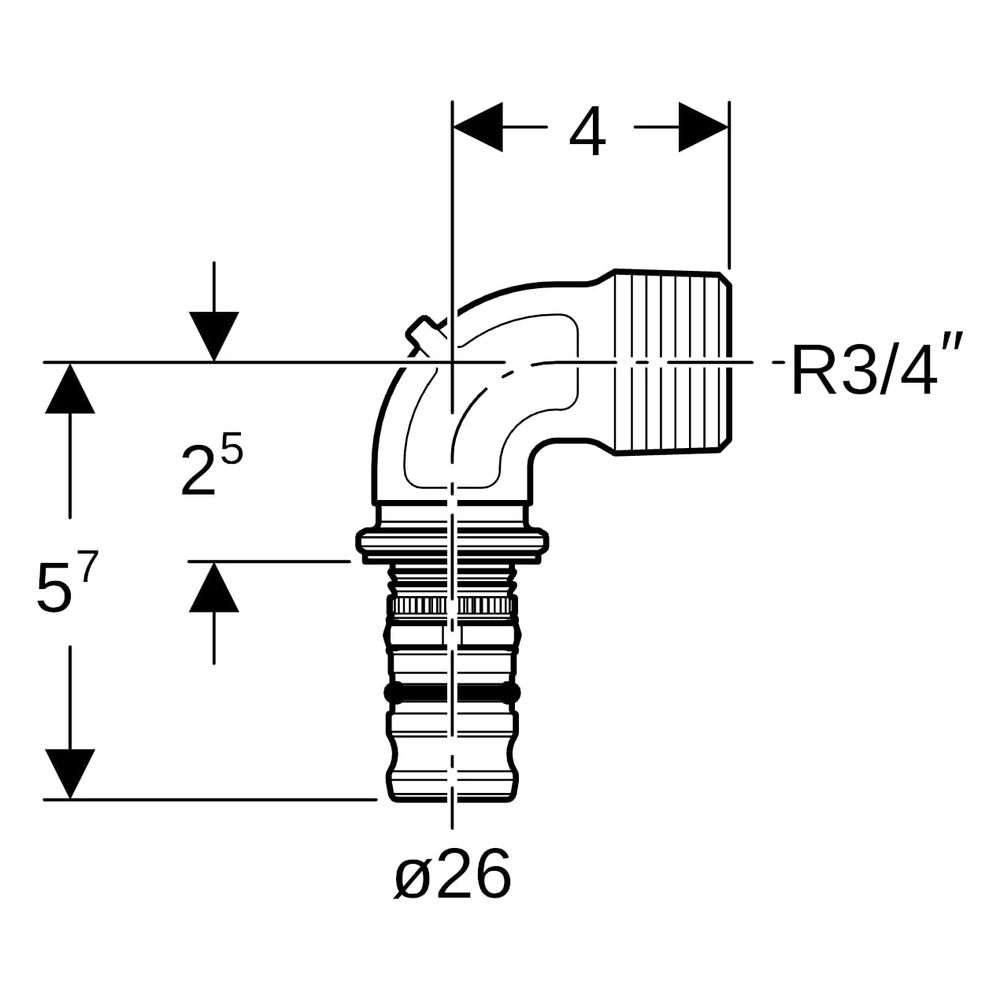 Geberit Mepla Übergangsbogen 90 Grad mit Außengewinde, D 26mm, R 3/4", Rotguss bleif... GEBERIT-603253005 4025416679356 (Abb. 7)