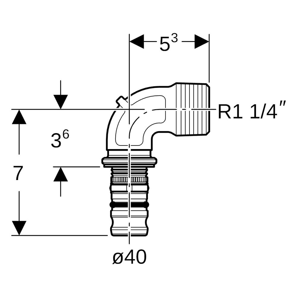 Geberit Mepla Übergangsbogen 90 Grad mit Außengewinde, D 40mm, R 1 1/4", Rotguss ble... GEBERIT-605255005 4025416679745 (Abb. 7)