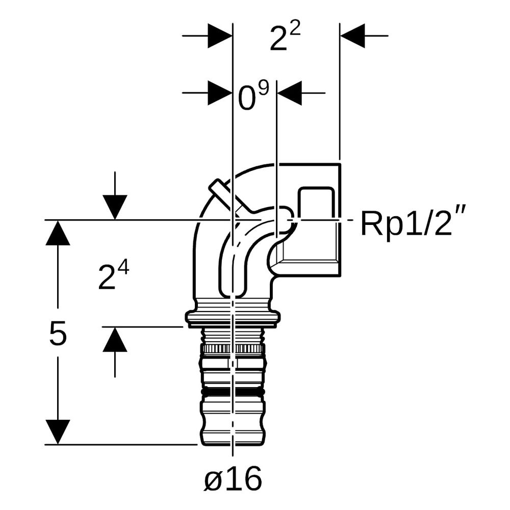 Geberit Mepla Übergangsbogen 90 Grad mit Innengewinde, D 16mm, Rp 1/2", Rotguss blei... GEBERIT-601256005 4025416679066 (Abb. 7)