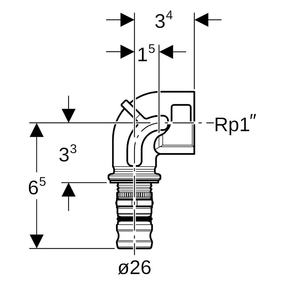 Geberit Mepla Übergangsbogen 90 Grad mit Innengewinde, D 26mm, Rp 1", Rotguss bleifr... GEBERIT-603258005 4025416799207 (Abb. 7)