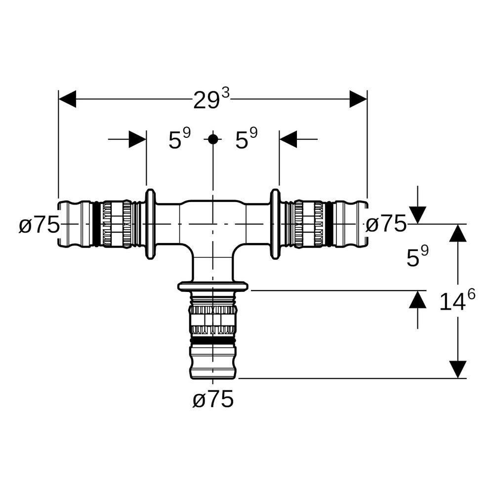 Geberit Mepla T-Stück egal, 75mm, PVDF, Schwarz, 628310005... GEBERIT-628310005 4025416806882 (Abb. 7)
