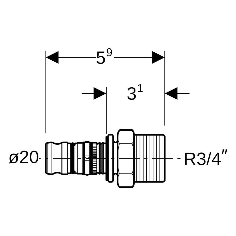 Geberit Mepla Übergang mit Außengewinde, D 20mm, R 3/4", Rotguss bleifrei... GEBERIT-602536005 4025416679257 (Abb. 7)