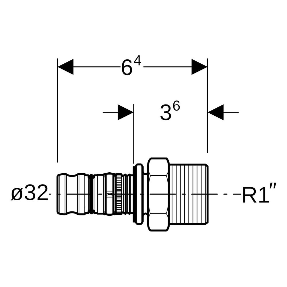 Geberit Mepla Übergang mit Außengewinde, D 32mm, R 1", Rotguss bleifrei... GEBERIT-604537005 4025416679615 (Abb. 7)