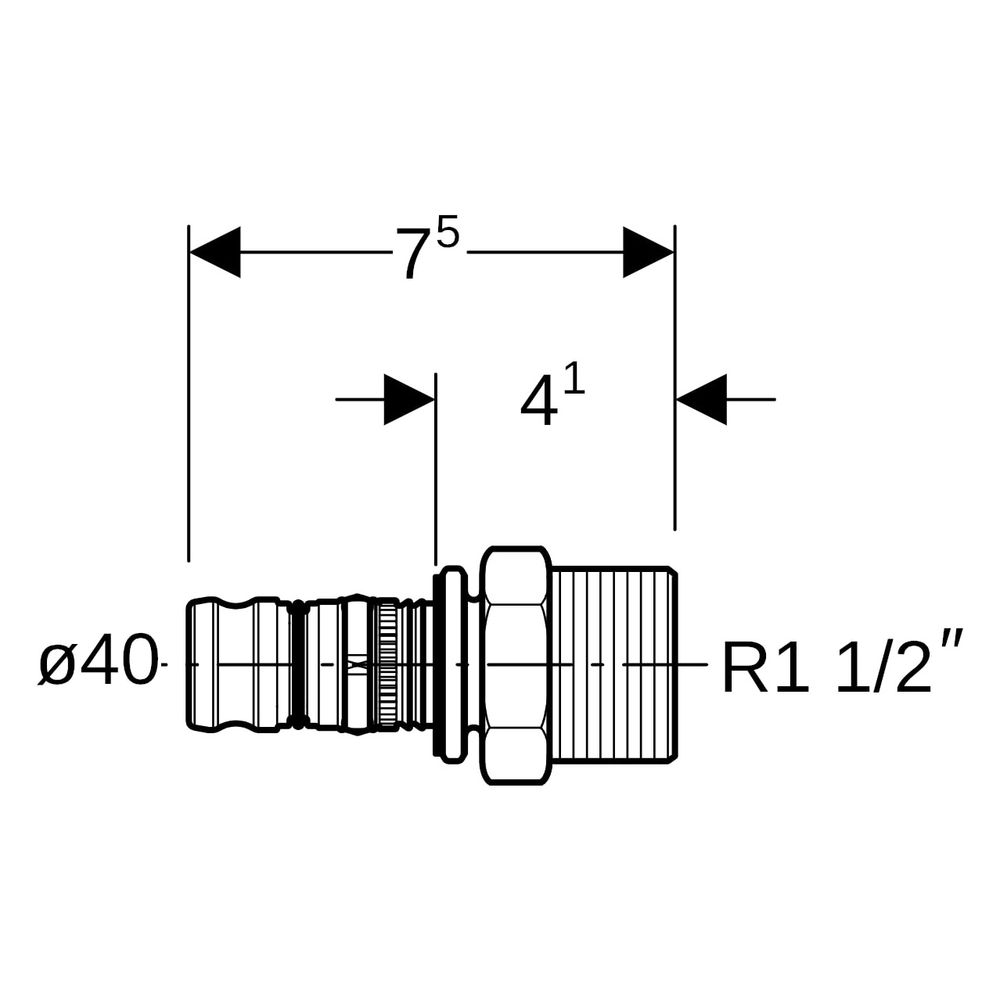 Geberit Mepla Übergang mit Außengewinde, D 40mm, R 1 1/2", Rotguss bleifrei... GEBERIT-605539005 4025416680208 (Abb. 7)