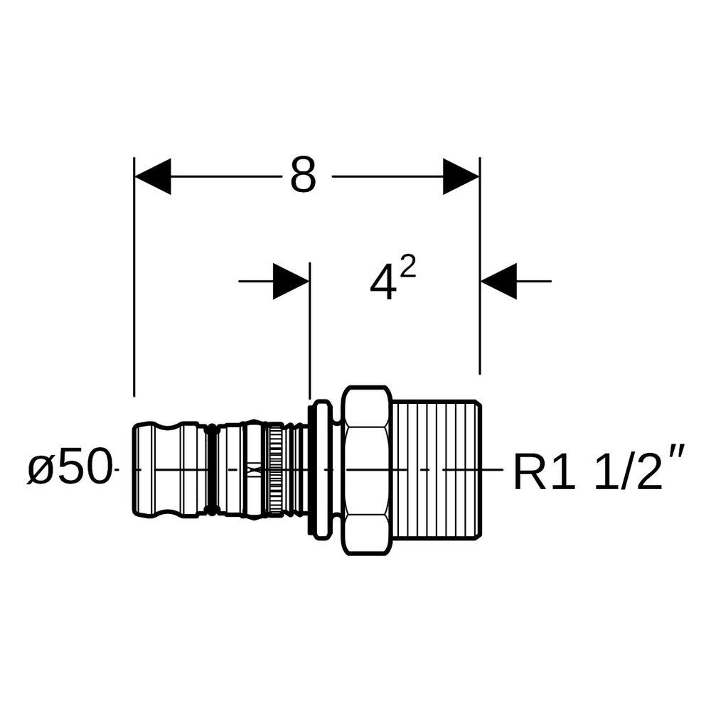 Geberit Mepla Übergang mit Außengewinde, D 50mm, R 1 1/2", Rotguss bleifrei... GEBERIT-606537005 4025416680369 (Abb. 7)