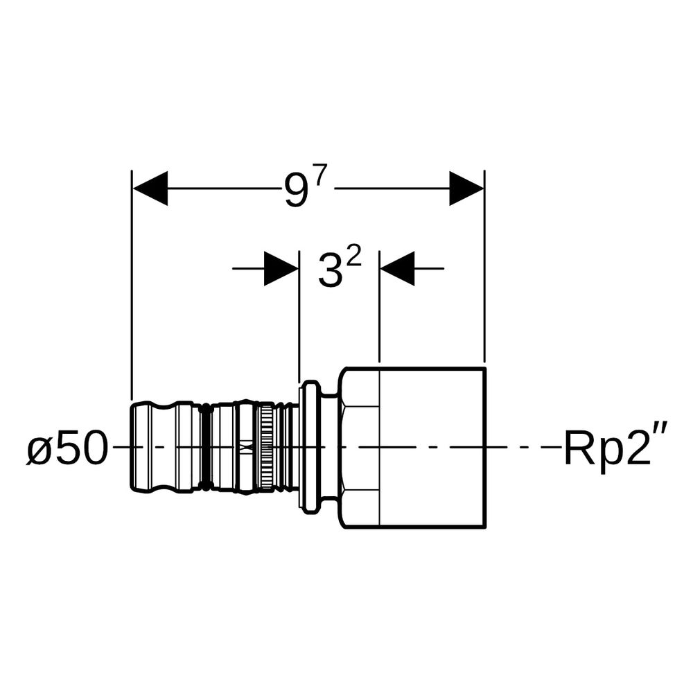 Geberit Mepla Übergang mit Innengewinde, D 50mm, Rp 2", Rotguss bleifrei... GEBERIT-606560005 4025416680390 (Abb. 7)
